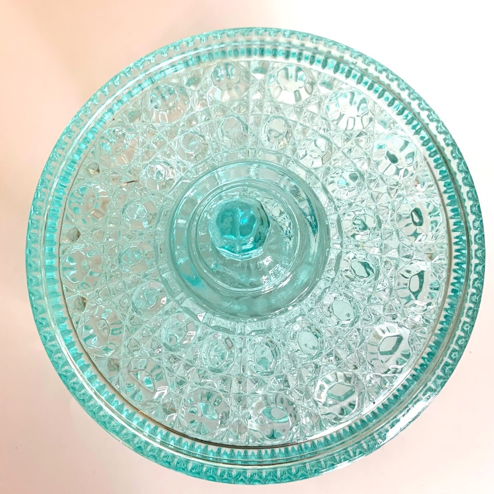 Indiana Glass Windsor Teal Button & Cane Candy Dish - Picture 2 of 4